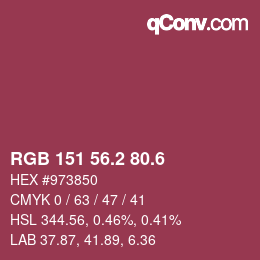 カラーコード: RGB 151 56.2 80.6 | qconv.com