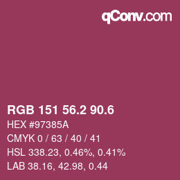 カラーコード: RGB 151 56.2 90.6 | qconv.com