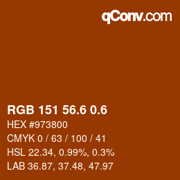カラーコード: RGB 151 56.6 0.6 | qconv.com