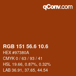 カラーコード: RGB 151 56.6 10.6 | qconv.com