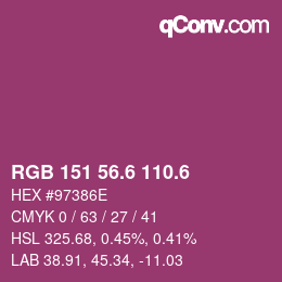 カラーコード: RGB 151 56.6 110.6 | qconv.com