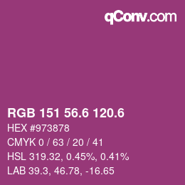 カラーコード: RGB 151 56.6 120.6 | qconv.com