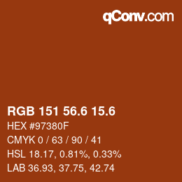 カラーコード: RGB 151 56.6 15.6 | qconv.com