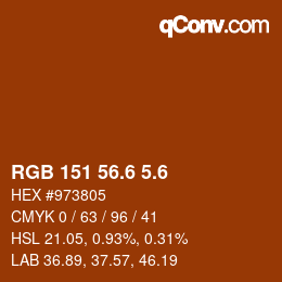 カラーコード: RGB 151 56.6 5.6 | qconv.com