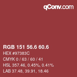 カラーコード: RGB 151 56.6 60.6 | qconv.com