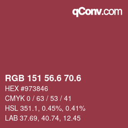 カラーコード: RGB 151 56.6 70.6 | qconv.com
