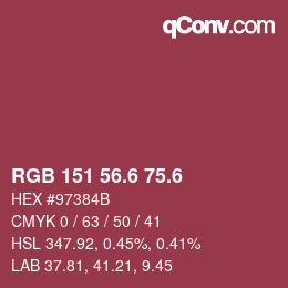カラーコード: RGB 151 56.6 75.6 | qconv.com