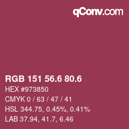 カラーコード: RGB 151 56.6 80.6 | qconv.com