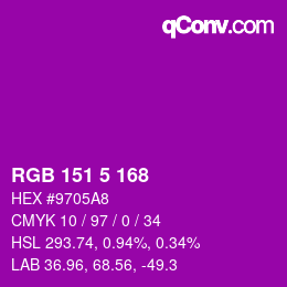 Color code: RGB 151 5 168 | qconv.com