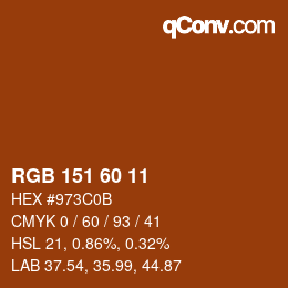 カラーコード: RGB 151 60 11 | qconv.com