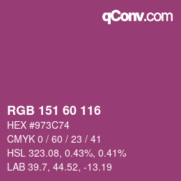 颜色代码: RGB 151 60 116 | qconv.com