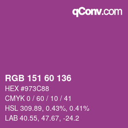 カラーコード: RGB 151 60 136 | qconv.com