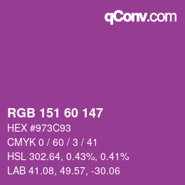 カラーコード: RGB 151 60 147 | qconv.com