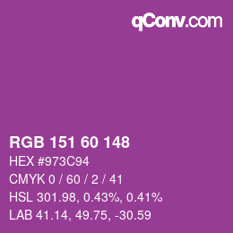 カラーコード: RGB 151 60 148 | qconv.com