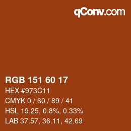 カラーコード: RGB 151 60 17 | qconv.com