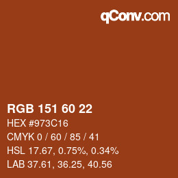 颜色代码: RGB 151 60 22 | qconv.com
