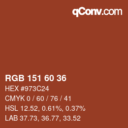 颜色代码: RGB 151 60 36 | qconv.com