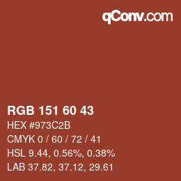 颜色代码: RGB 151 60 43 | qconv.com