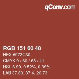 颜色代码: RGB 151 60 48 | qconv.com