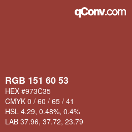 颜色代码: RGB 151 60 53 | qconv.com
