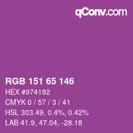 カラーコード: RGB 151 65 146 | qconv.com