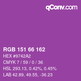 Color code: RGB 151 66 162 | qconv.com