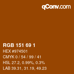 Color code: RGB 151 69 1 | qconv.com
