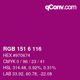カラーコード: RGB 151 6 116 | qconv.com