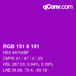 カラーコード: RGB 151 6 191 | qconv.com