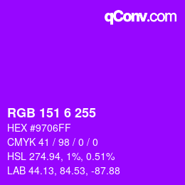 カラーコード: RGB 151 6 255 | qconv.com