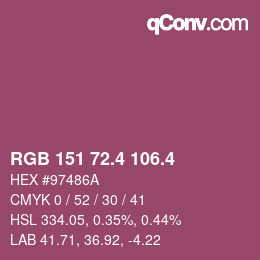カラーコード: RGB 151 72.4 106.4 | qconv.com
