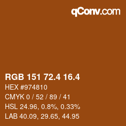 カラーコード: RGB 151 72.4 16.4 | qconv.com
