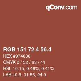 カラーコード: RGB 151 72.4 56.4 | qconv.com