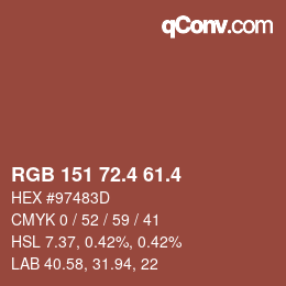 カラーコード: RGB 151 72.4 61.4 | qconv.com