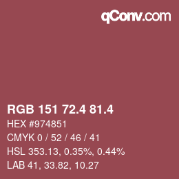 カラーコード: RGB 151 72.4 81.4 | qconv.com