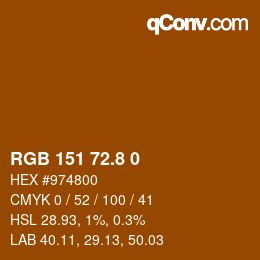 Color code: RGB 151 72.8 0 | qconv.com