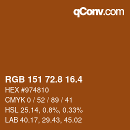 カラーコード: RGB 151 72.8 16.4 | qconv.com