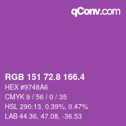 カラーコード: RGB 151 72.8 166.4 | qconv.com