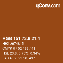 カラーコード: RGB 151 72.8 21.4 | qconv.com