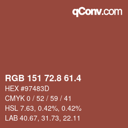 カラーコード: RGB 151 72.8 61.4 | qconv.com