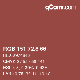 Color code: RGB 151 72.8 66 | qconv.com
