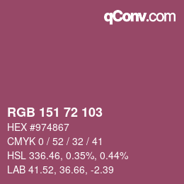 Color code: RGB 151 72 103 | qconv.com