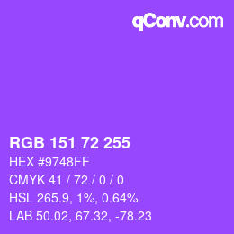 颜色代码: RGB 151 72 255 | qconv.com