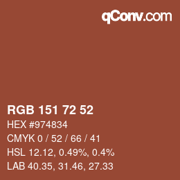 Color code: RGB 151 72 52 | qconv.com