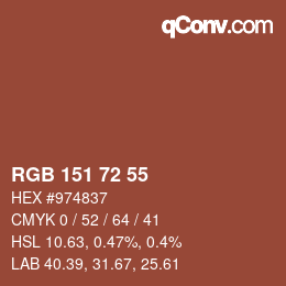 颜色代码: RGB 151 72 55 | qconv.com