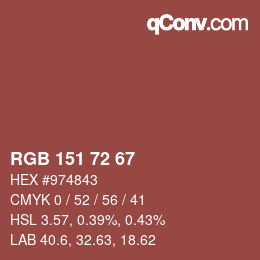 Color code: RGB 151 72 67 | qconv.com