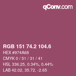 カラーコード: RGB 151 74.2 104.6 | qconv.com