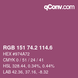 カラーコード: RGB 151 74.2 114.6 | qconv.com