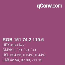 カラーコード: RGB 151 74.2 119.6 | qconv.com