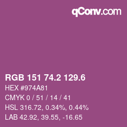 カラーコード: RGB 151 74.2 129.6 | qconv.com